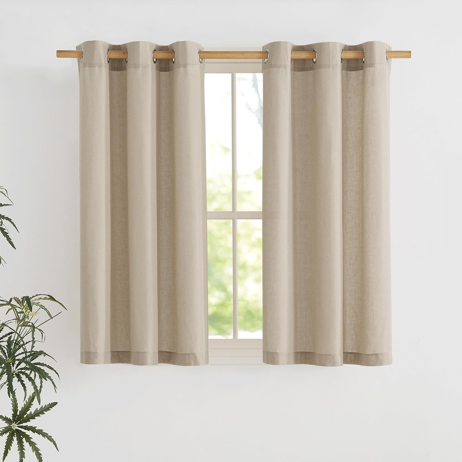Natural Linen Curtains 84 inch Long 2 Panels Set, Grommet Top Thick Linen Burlap Semi Sheer Vertical Drapes Privacy Assured with Light Filtering for Bedroom/Living Room, W55 x L84