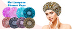 Shower Cap for Women, Double Layer Waterproof Bath Cap, Reusable Hair Protector, Large Waterproof Shower Bonnet Washable Elastic Band Bath Hair Hat for Long Hair, Braids， - Pink