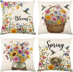 wyooxoo Throw Pillow Covers 18x18 Set of 4 Decorative Spring Pillow Covers Linen Flower Butterfly Farmhouse Pillowcases for Sofa Couch Living Room Outdoor