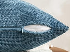 Pack of 4 Couch Throw Pillow Covers 18x18 Inch Neutral Blue Soft Decorative Chenille Pillow Covers Farmhouse Accent Cushion Covers for Boho Western Spring Coastal Decor Sofa Bed Living Room