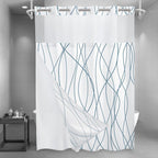 No Hook Grey White Striped Shower Curtain with Snap in Fabric Liner Set - Hotel Liner Set with See Through Mesh Top Window,Machine Washable, 71x74 INCH