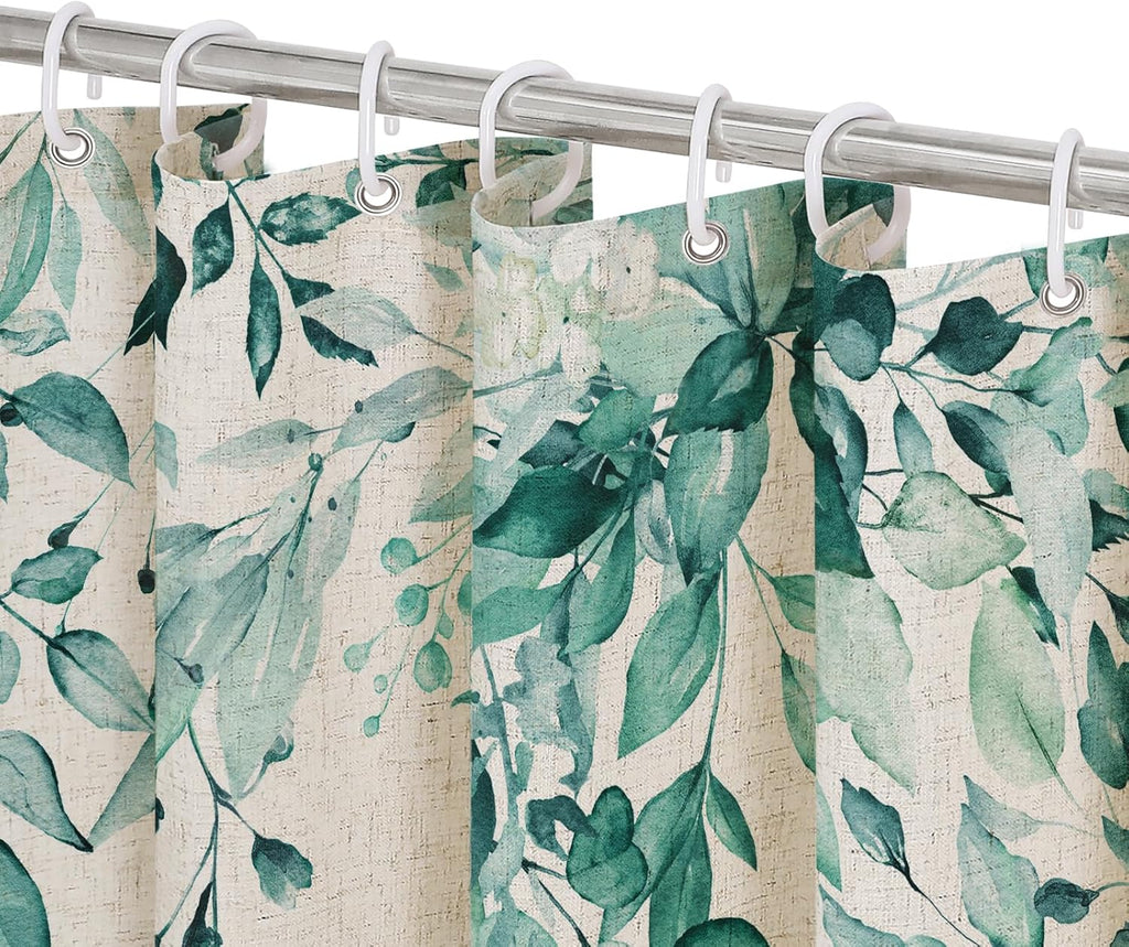Grey Eucalyptus Shower Curtain, Watercolor Plant Leaves with Floral Bathroom Shower Curtain Set, Gray White, 72x72