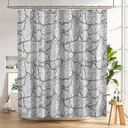 Shower Curtain, Washable Cloth Black Shower Curtain Sets with 12 Shower Curtain Hooks, Fabric Rustic Black and White Striped Curtain, Farmhouse Bathroom Curtains, 72x72 Inches