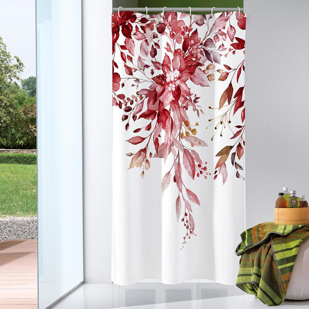 Grey Eucalyptus Shower Curtain, Watercolor Plant Leaves with Floral Bathroom Shower Curtain Set, Gray White, 72x72