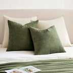 Olive Green Couch Pillow Covers 18x18 Inch, Set of 2 Soft Chenille Decorative Square Throw Pillow Covers Farmhouse for Sofa Living Room Bed