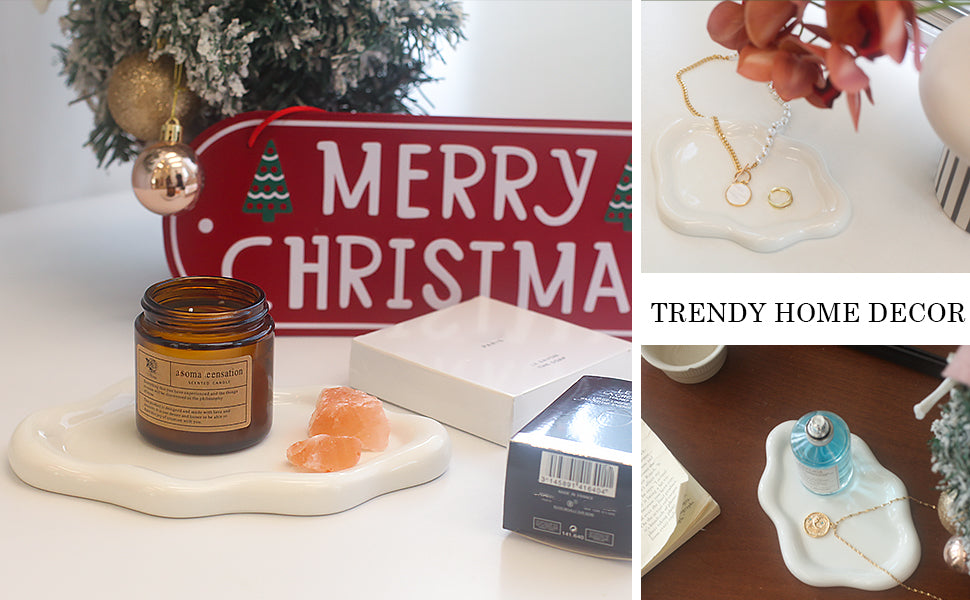 Ceramic Jewelry Tray Trinket Dish, Decorative Cloud Vanity Key Tray for Women, Ring Holder Dish, Cute Jewelry Plate Bowl Room Decor Aesthetic, White, Medium