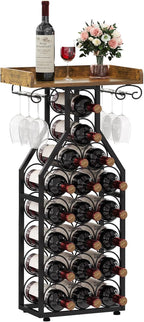 X-cosrack Wine Rack Freestanding Floor, Wine Storage Rack Mini Bar Table with Tabletop, Glass Holder Wine Bottle Display Stand Liquor Cabinet for Home Bar Kitchen Living Room