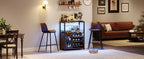 Wine Bar Rack Cabinet with LED Light, Adjustable Shelves Coffee Bar Cabinet with Mesh Door and Baffle Design, 36″ Tall Small Liquor Bar Cabinet for Home, Kitchen, Dinning Room, Rustic Brown