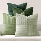 Teal Orange Decorative Throw Pillow Covers 18x18 Inch Set of 4 Boho Corduroy Striped Cushion Cases Modern Farmhouse Patchwork Pillow Cases for Couch Sofa Bedroom Home Decor