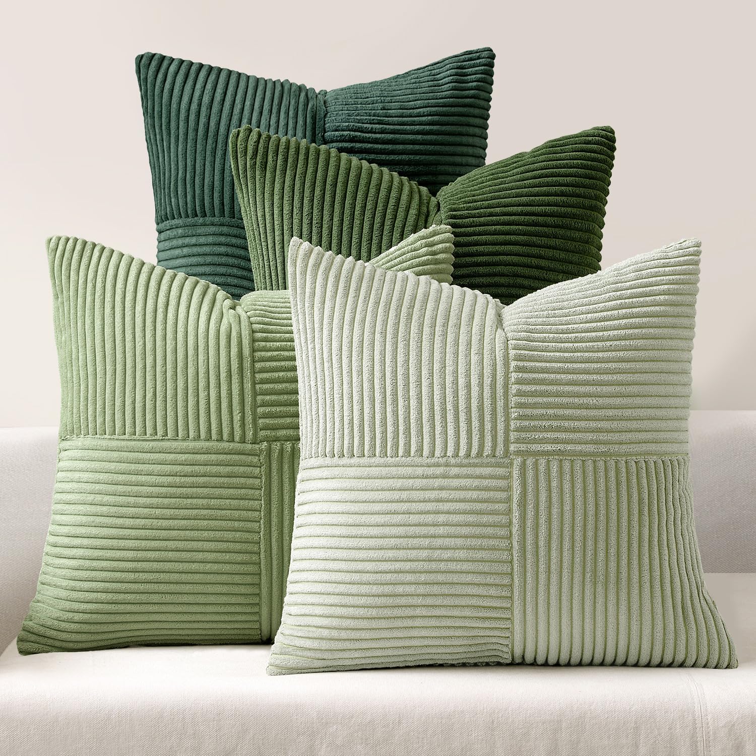 MIULEE Teal Orange Decorative Throw Pillow Covers 18x18 Inch Set of 4 Boho Corduroy Striped Cushion Cases Modern Farmhouse Patchwork Pillow Cases for Couch Sofa Bedroom Home Decor