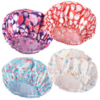 4 PCS Shower Caps for Women, Elastic and Reusable Bath Caps, Double Waterproof Layers Shower Cap, Bathing Shower Caps, Environmental Protection Hair Bath Hat - Printed Color