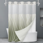 No Hook Grey White Striped Shower Curtain with Snap in Fabric Liner Set - Hotel Liner Set with See Through Mesh Top Window,Machine Washable, 71x74 INCH