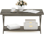 Furinno Modern Simplistic Criss-Crossed Coffee Table, 35.4 in x 19.6 in x 16 in, French Oak Grey