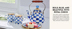 Enamel Pedestal Serving Platter, Decorative Serving Dish for Food, Mini, Black-and-White Courtly Check