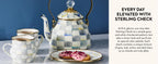 Enamel Pedestal Serving Platter, Decorative Serving Dish for Food, Mini, Black-and-White Courtly Check