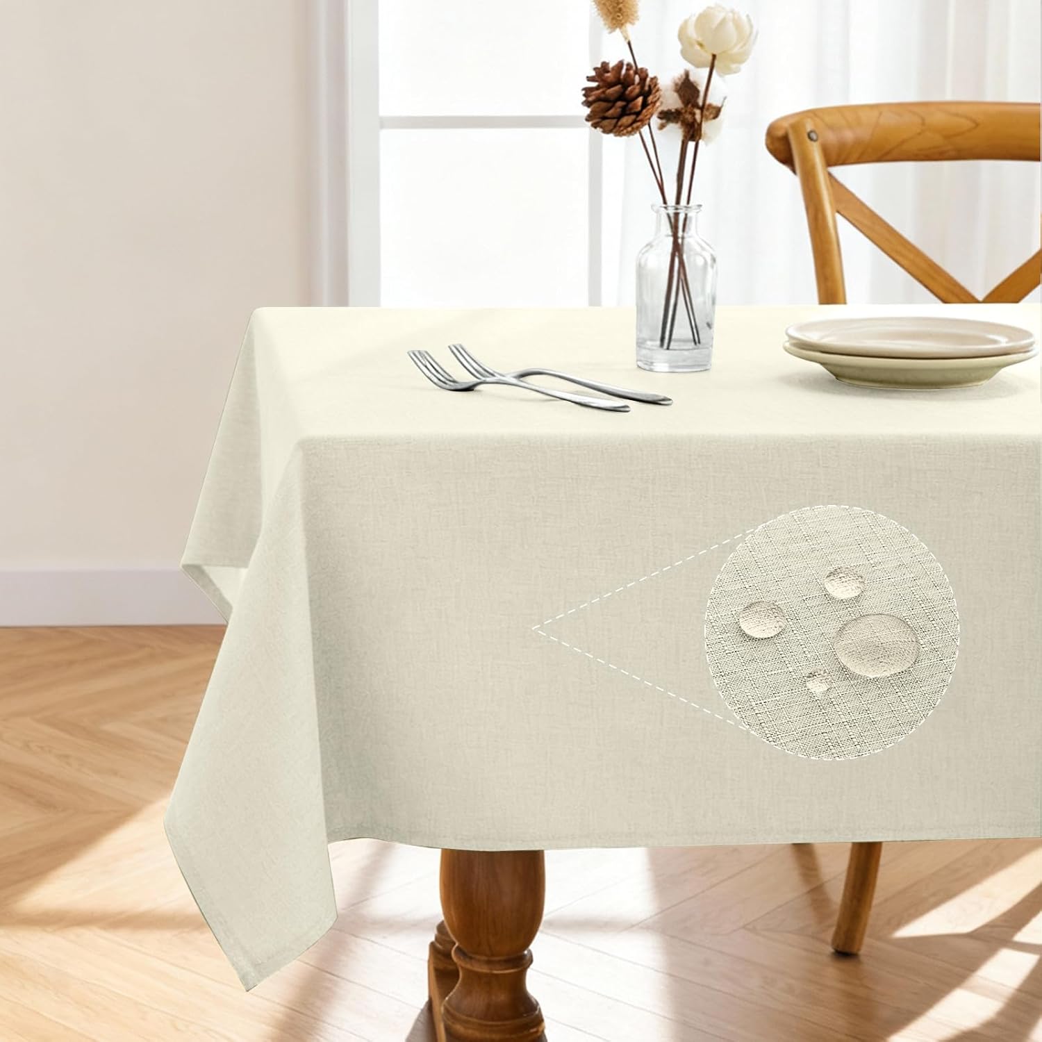 Rectangle Linen Tablecloth Waterproof & Stain Resistant, Wrinkle-Free Table Cloth Adds Elegance and Protection, Ideal for Dining, Party, Wedding and Outdoor, 52 x 70 Inch, Sage Green