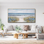 Framed Wall Art for Living Room Decor - Farmhouse Boho Beach Coastal Vintage Floral Ocean Wall Picture Flowers Sea Canvas Print Seascape Artwork for Home Living Room Bedroom Office 24x48