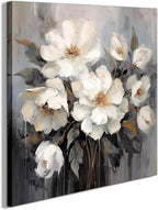 Bathroom Canvas Wall Art, Bathroom Wall Decor,Living Room, Bedroom,Office,Small Gray and White Blue Flower Wall Decoration, 12x12 inches